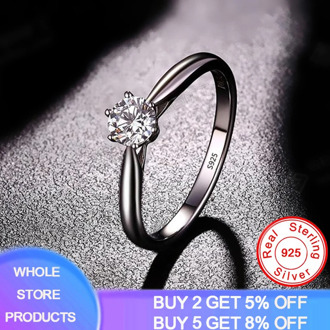 YANHUI With Certificate Single Fine Ring 925 Solid Silver Material Inlaid 6mm Zirconia Diamond Rings Women Wedding Jewelry Gift