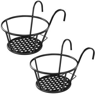 Yarnow 2Pcs Leuning Opknoping Succulent Bloempot Beugel Iron Art Planter Pot Houder Planter Ondersteunende Bloempot Plank (Zwart)