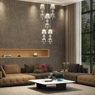 Yasanie LED hanglamp, 5-lamps, rond helder, chroom