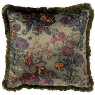 YASMIN - Kussenhoes velvet 45x45 cm Military Olive - groen - franjes