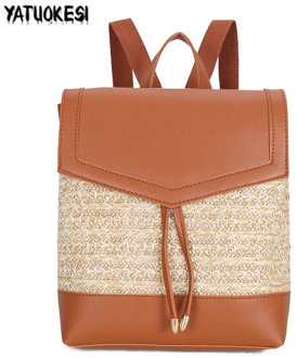 YATUOKESI Fashion Straw Woven Women Backpack Mini Small PU Leather Schoolbags For Teenage Girls High Quality Backpack Women
