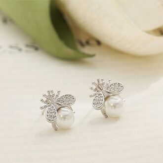 YC4528E S925 Zilveren Delicatesse Leuke Insect Bijen Parel Meisje Party Banket Dames Sieraden Stud Oorbellen