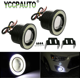 YCCPAUTO 1Set Waterproof Car LED Fog Lights Headlights COB Angle Eyes 3.5 3.0 2.5 inch LED Daytime Running Lights 64mm 76mm 89mm