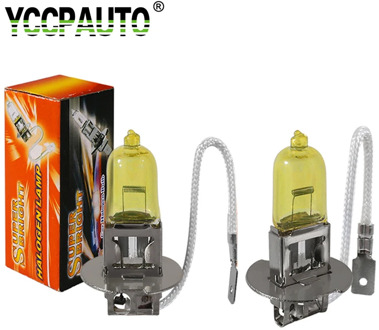 YCCPAUTO 2Pcs 12V 55W H3 Halogen Headlight Fog Lamp Bulbs 3200-3500K Golden Yellow Light Auto Front Head Fog Light Car Styling