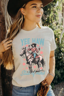 Yeehaw Graphic Print T-shirt - maat M Ivoor