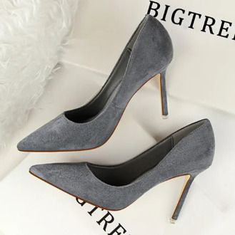 YEELOCA Plus Size 36-44 Woman m002 Office Shoes Fashion Pointed Toe Women Pumps Flock Shallow High Heels Women's KZ7655