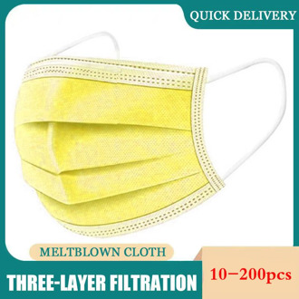 Yellow Disposable Non-woven 3-layer Protective Mask Breathable Mouth Mask With Elastic Earband Breathable Adult Mask for Face