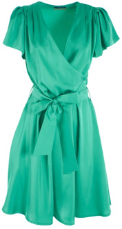 Yes Zee Gekruiste V-hals jurk met riem YES ZEE , Green , Dames - L,M