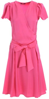 Yes Zee Gekruiste V-hals jurk met riem YES ZEE , Pink , Dames - L,S,Xs