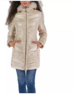 Yes Zee Gewatteerde jas met bont capuchon voor dames YES ZEE , Beige , Dames - XL