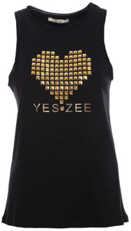 Yes Zee Katoenen Tanktop met Frontprint YES ZEE , Black , Dames - XL