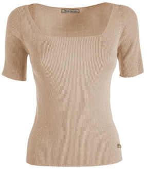 Yes Zee Korte Geribbelde Vierkante Hals Top YES ZEE , Beige , Dames - XL