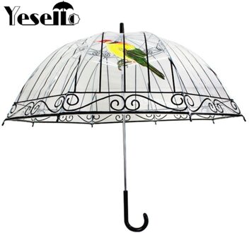 Yesello 1 Pcs Plastic Eva Transparante Paraplu Leuke Vogelkooi Parasol Lange Handvat Regenachtige Clear Bubble Paraplu Voor Vrouwen