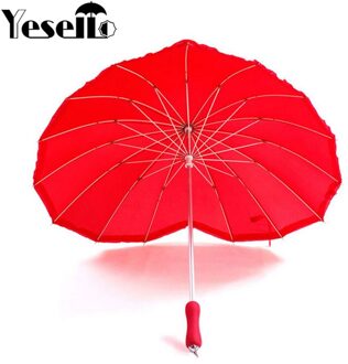 Yesello 1 Pcs Rood Hart Vorm 16 Ribben Perzik Vouwen Zonnige En Regenachtige Paraplu Voor Vrouwen Wedding Party
