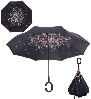 Yesello Kersenbloesem Boom Dubbele Laag Uv Proof Winddicht Omgekeerde Rolling Over Paraplu Met C-Vormige Handvat Voor Auto outdoor