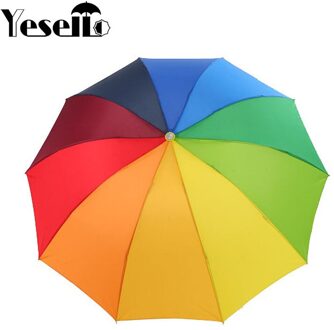 Yesello Regenboog Outdoor Drie-Vouwen Unbrella Parasol 8 Rib Wind Slip Voor Vrouwen Tarvel
