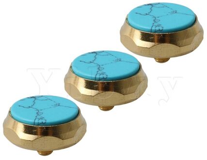Yibuy Gold Plated Blauw Turquoise Vinger Knoppen Caps Schroef voor Trompet Instrument Onderdelen Accessoire Pack van 3