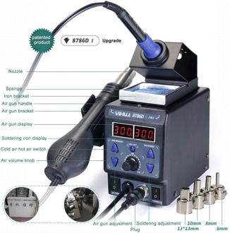 YIHUA 8786D New Upgrade Rework Soldering Station LED Display 2 in 1 SMD Soldering Iron Hot Air Gun 700W BGA Welding Tool Station