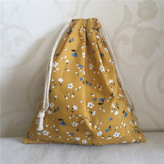 YILE Cotton Twill Drawstring Travel Organizer Bag Party Gift Bag Print Mini Flower Yellow 8705C