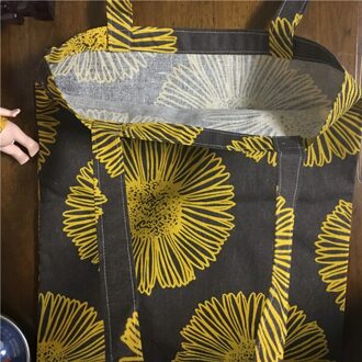 YILE Handgemaakte Katoen Linnen Eco Shopping Tote Schoudertas Print Geel zonnebloem Bruin Base 1759-2 1 laag nee lining