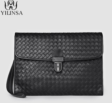 YILINSA Luxury Men Cowhide Genuine Leather Clutch Wallet 2020 Fashion Woven Zipper High Quality Designer Cowskin Male Bag Purse