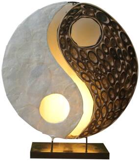 Ying Yang tafellamp van natuurlijke materialen, 30 cm wit, natuurlijk bruin, zwart