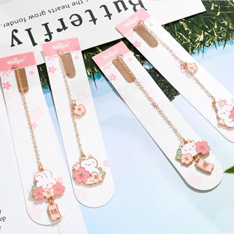Yisuremia 1PC Kawaii Sakura Rabbit Metal Bookmark Valentine's Day Creative School Office Supplies Stationery Teacher Gift