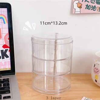 Yisuremia Koreaanse Kawaii Transparante Roterende Opbergdoos Desktop Organizer Briefpapier Houder Gratis Stickers 3 laag