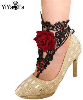 Yiyaofa Handgemaakte Mode Enkelbanden Zwart Kant Enkelbanden Voor Vrouwen Accessoires Gothic Sieraden Meisje Zomer Strand Voet Sieraden La-30