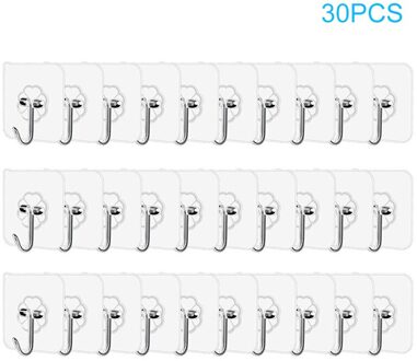 Ykz 30Pcs Transparante Muur Haken Waterdicht Oliebestendig Lijm Haken Herbruikbare Naadloze Opknoping Haak Voor Keuken Badkamer Office 30stk