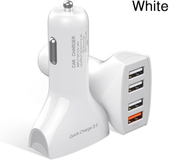 Ykz Autolader Quick Lading Qc 3.0 Auto-Oplader 4 Poorten Snelle Auto Telefoon Oplader Telefoon Auto Usb Lader voor Samsung Xiaomi Iphone wit