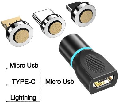Ykz Usb Type C Naar Type C Micro Usb 8Pin Ligthing Magnetische Adapter Opladen Data Converter Voor Iphone Samsung Xiaomi microusb Otg Micro to 3 heads