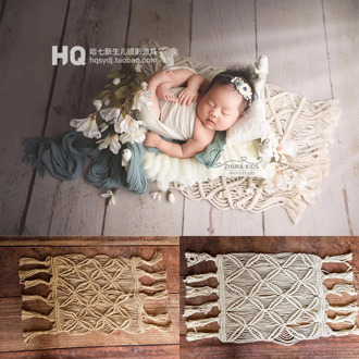 Ylsteed Newborn Photography Backdrop Blanket Bohemian style Hand Knitting Hemp Rope Blanket for Newborn Shooting Baby Photo Prop