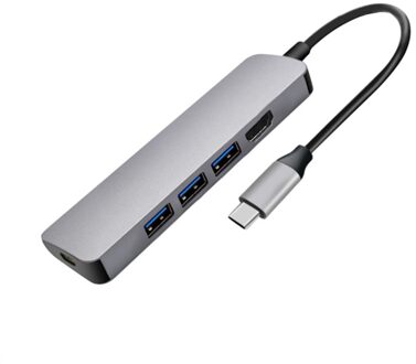 YMY 5 IN 1 USB C Hub Space Grijs aluminium USB Type C tot 4K HDMI, 3 USB3.0 en PD Poort Opladen Compatibel met Macbook Pro
