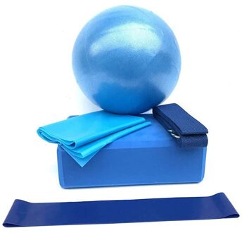 Yoga Apparatuur Set 5 Delige Set Bevat Yoga Bal Yoga Blok Stretch Band Weerstand Band Multifunctionele Fitnessapparatuur Blauw