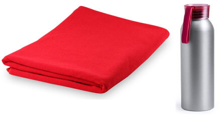 Yoga wellness microvezel handdoek en waterfles rood - Sporthanddoeken