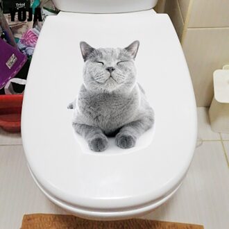 Yoja 19 × 24.8Cm Britse Korte Kat Met Gesloten Ogen Grappige Wc Stickers Thuis Muurstickers T1-3084