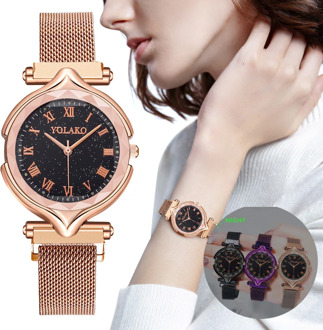 YOLAKO Quartz Stainless Steel Band Women Magnet Buckle Irregular Mirror Watch Elegant Dial Luxury Ring Quartz Watch