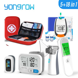 Yongrow Pulse Oximeter & Handheld Nebulizer & Thermometer & Blood Glucose Meters & Blood Pressure Monitor 5in1 health care gift