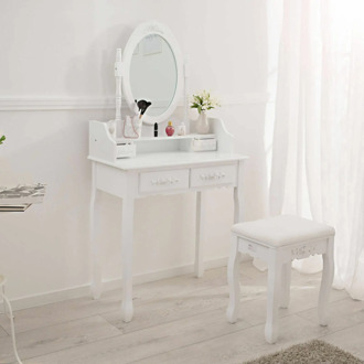 Yonntech Women Dressing Table Set With Mirror Stool Vintage Makeup Desk Girl Bedroom
