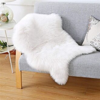 Yooap Alfombra Faux Fur Schapenvacht Stijl Tapijt Pluizige Tapijten Anti-Slip Yoga Tapijt Voor Woonkamer Slaapkamer Sofa Floor (75X120 Cm) wit