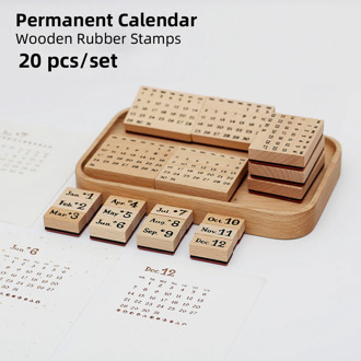 Yoofun 20pcs/set Permanent Calendar Wooden Rubber Stamps Scrapbooking Deco Bullet Journaling DIY Craft Standard Wooden Stamps