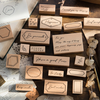 Yoofun 4 Designs Creative border&Handwritten English Stamp set for Scrapbooking Decoration Planner DIY Craft Wooden Rubber Stamp