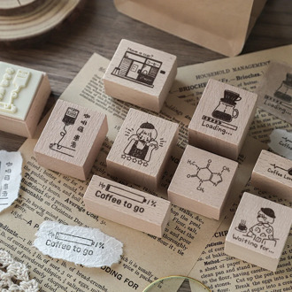 Yoofun 8 Designs Coffee party Diy Wooden Rubber Stamps Diary Scrapbooking Kawaii Stamps Bullet Journaling decoration stationery
