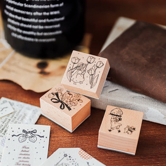 Yoofun 8 Designs Vintage Tulip Wooden Rubber Stamps for Scrapbooking Deco DIY Craft Standard Strawberry Wooden Stamps