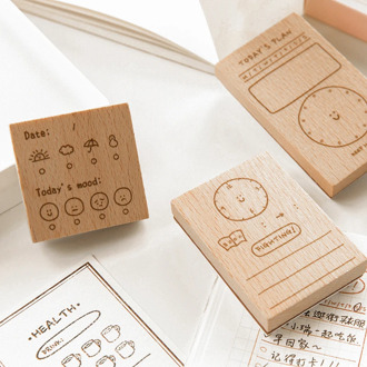 Yoofun INS Style Wooden Rubber Stamps Weather Moods Plan Check List for Scrapbooking Bullet Journaling Kawaii DIY Dairi Stamps