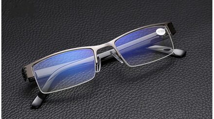 Yooske Blauw Film Hars Leesbril Mannen Vrouwen Metalen Halve Frame Verziendheid Brillen + 1.0 1.52.02.5 3.0 3.5 4.0 Dioptrie +100