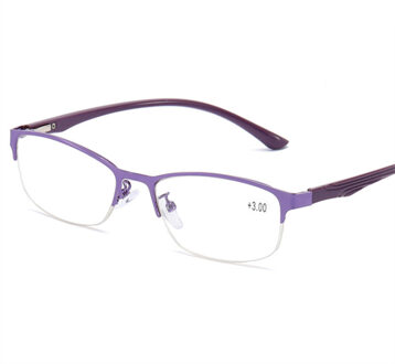 YOOSKE Leesbril Mannen Vrouwen Half-frame Verziendheid Bril Mannelijke Verziend Brillen Dioptrie Bril + 1.0 1.5 2.0 2.5 3.0 +100 / Paars