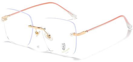 Yooske Randloze Parel Vierkante Brilmontuur Vrouwen Elegante Computer Eyewear Anti Blauw Licht Brillen Frames Luxe goud oranje