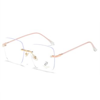 Yooske Randloze Parel Vierkante Brilmontuur Vrouwen Elegante Computer Eyewear Anti Blauw Licht Brillen Frames Luxe goud roze